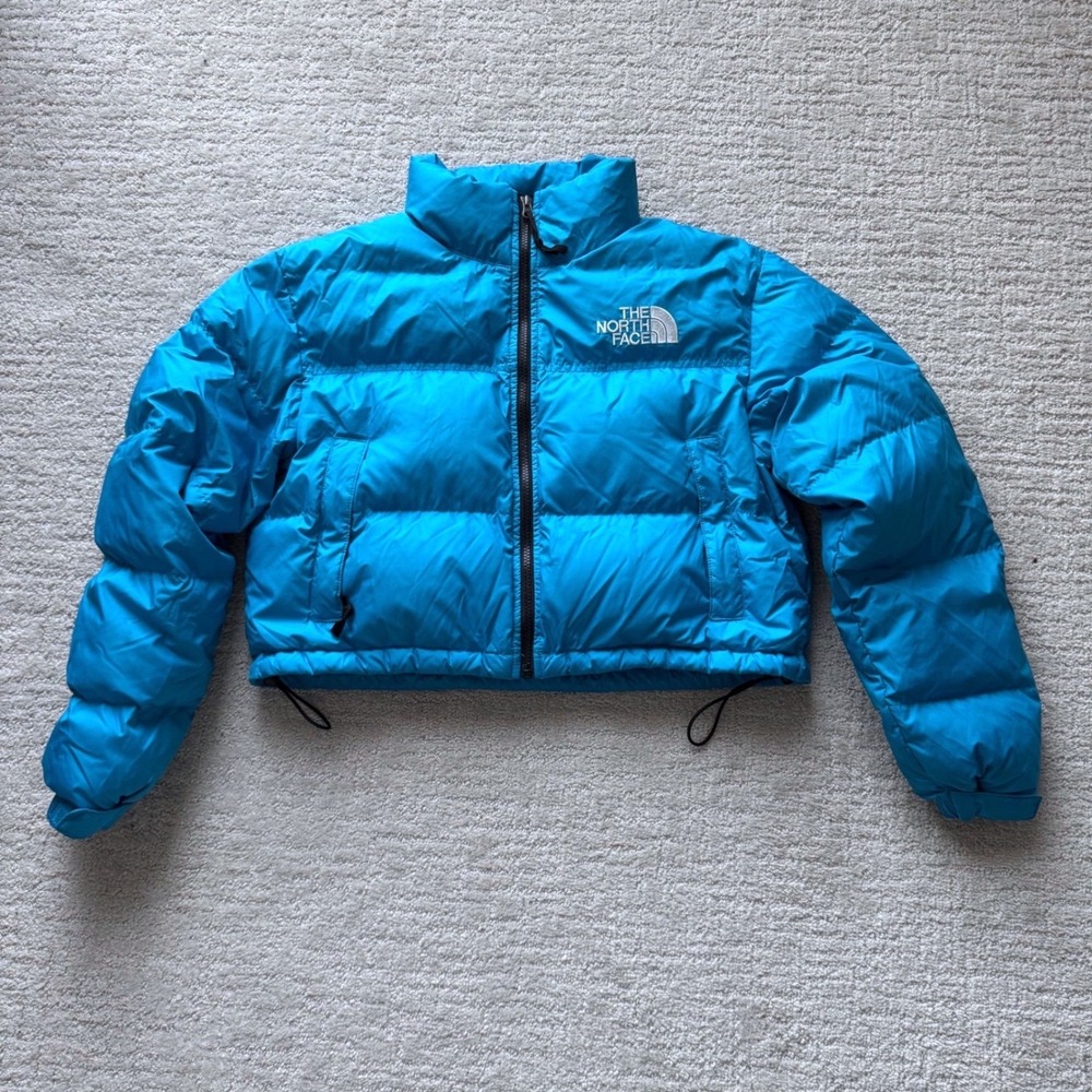 The North Face Nuptse Cropped Puffer Jacket Womens Medium Blue Down NF0A5GGE